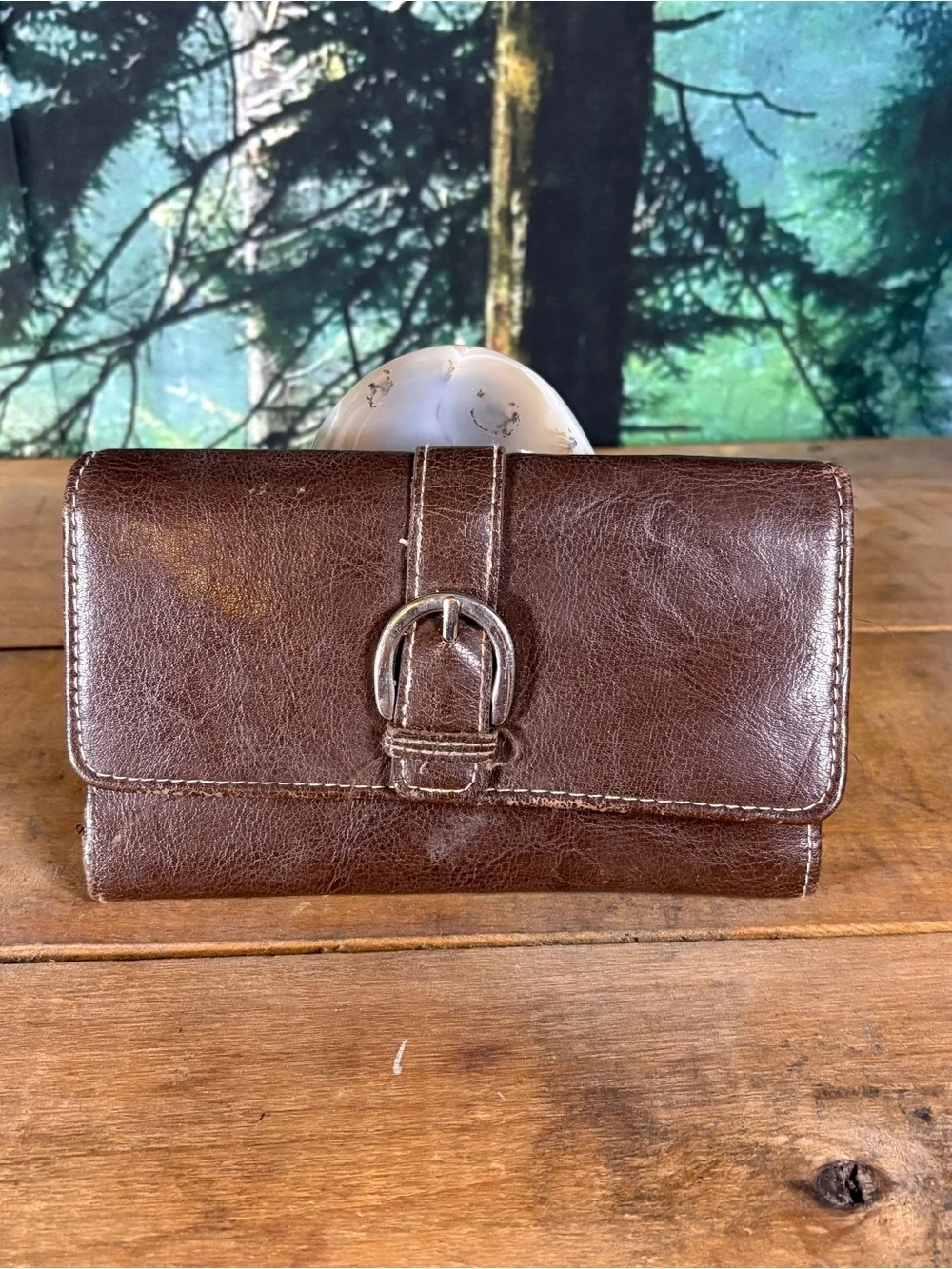 Brown Buckle Organizer Wallet Clutch Bifold Zip Pocket Western Style